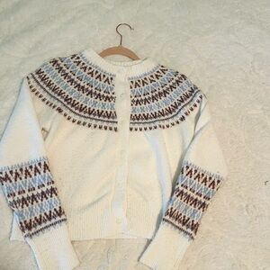 Fashion Nova Cream Fair Isle Yoke Button-Front Cardigan Size Small
